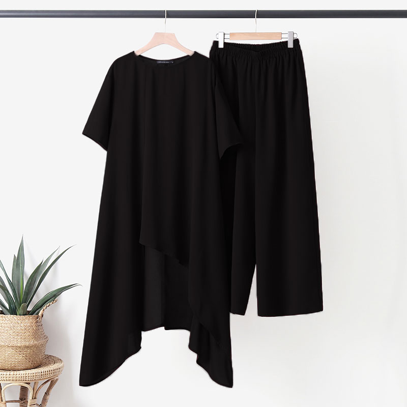 ZANZEA UK Mujer Asimétrico Suelto Manga Corta Camiseta Larga Pierna Ancha Pantalones Conjunto de Traje - Imagen 13 de 16