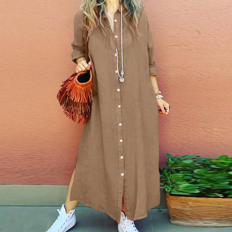 Khaki button shop down dress