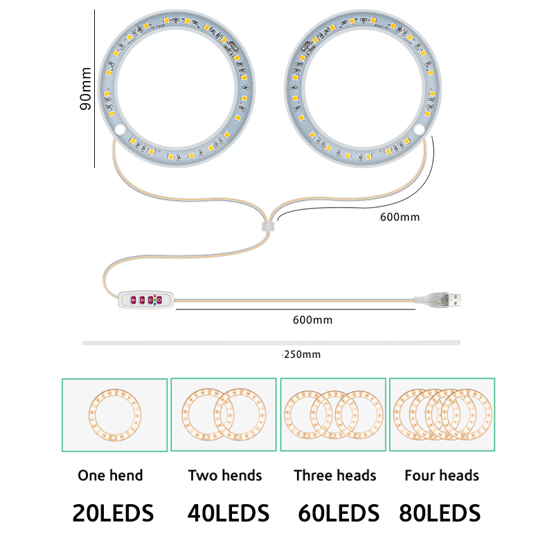 LED Plant Grow Light Full Spectrum Dimmable Indoor 1/2/3/4 Ring Flower Fill