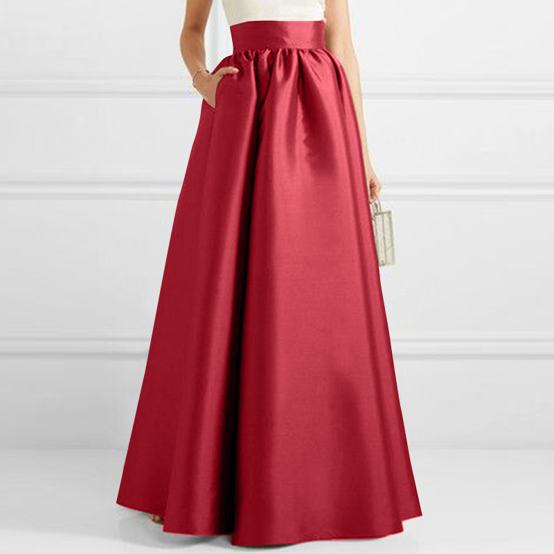 UK 8-24 Women Satin High Waist Flare Swing Cocktail Party Long Maxi Skirts Dress - Picture 13 of 14