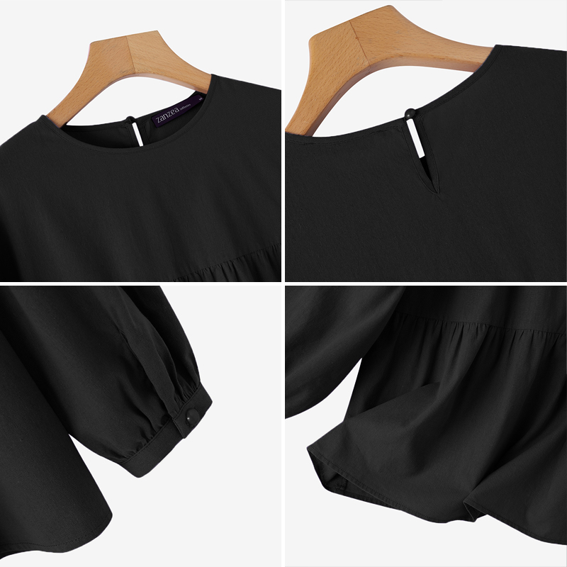 ZANZEA Women Long Sleeve O Neck Shirt Tee Tiered A Line Tops