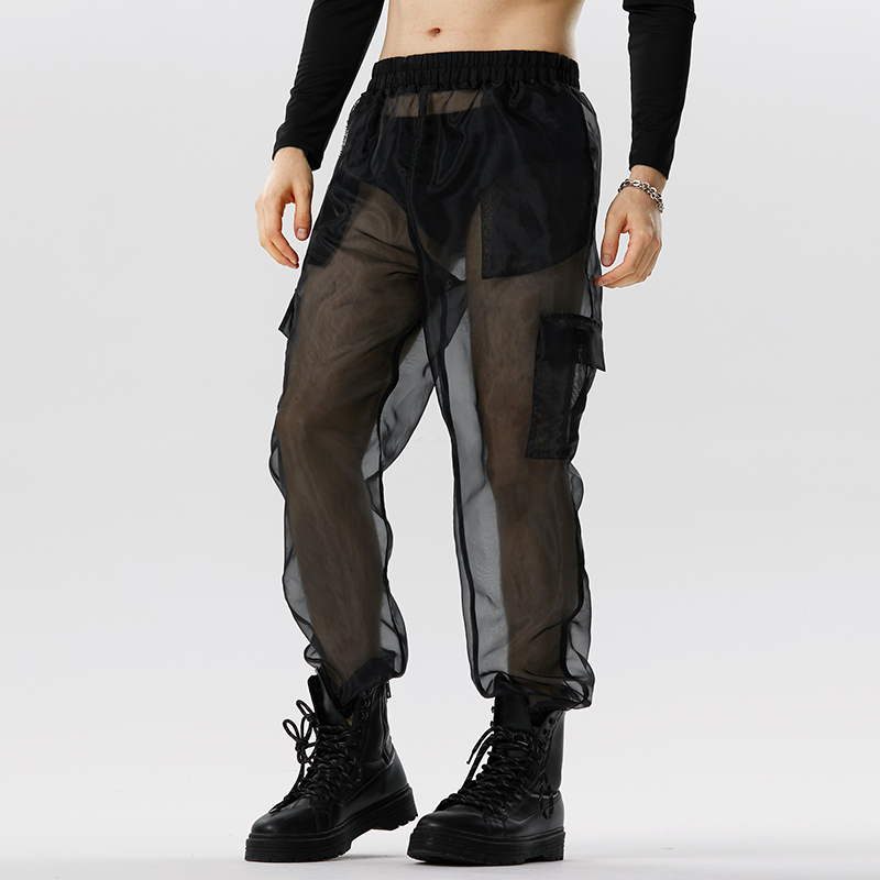 SEESEE MESH SPORTY PANTS BLACK SEE SEE WIDE NYLON SPORTY PANTS