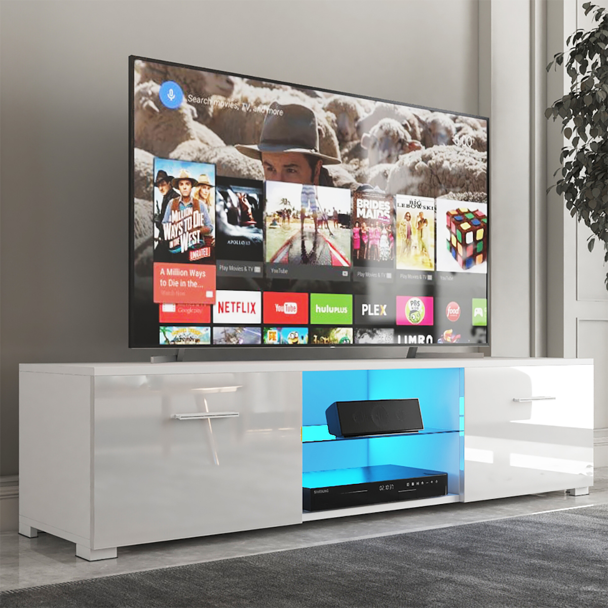 Hommpa LED TV Stand Entertainment Center for 65-70 inch TV High Gloss Modern DHL