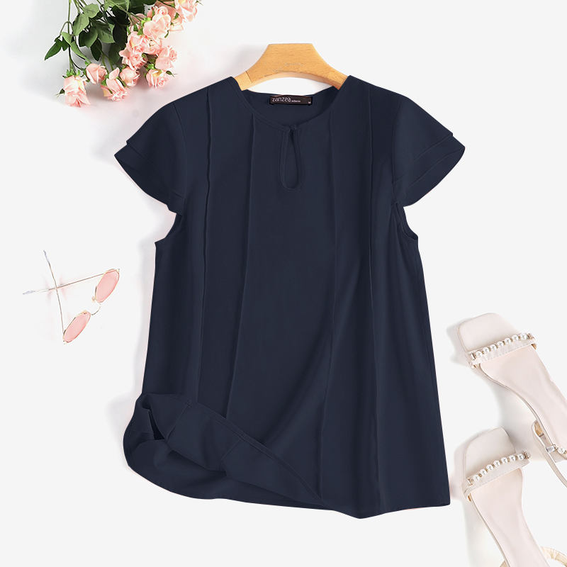 Summer Womens Short Sleeve Casual T Shirts Ruffles Vacation Party Baggy Tops Tee - Picture 14 of 16