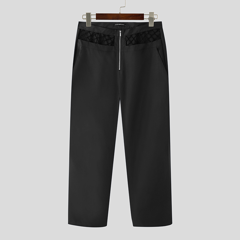 Mens Fashion Gothic Trousers Zip Up Casual Pants Hollow Out Straight Leg Pants - Picture 12 of 13