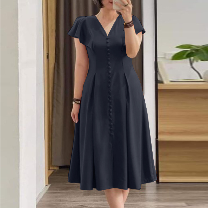 ZANZEA Womens Short Sleeve V Neck Slim Fit Clubwear Solid Swing Midi Dress PLUS - Picture 13 of 15
