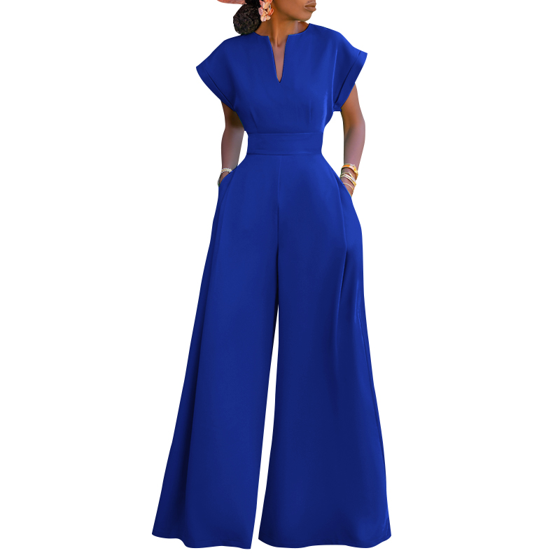 ZANZEA Women Short Sleeve Collect Waist Jumpsuits Side Pockets Wide leg Playsuit - Picture 14 of 14