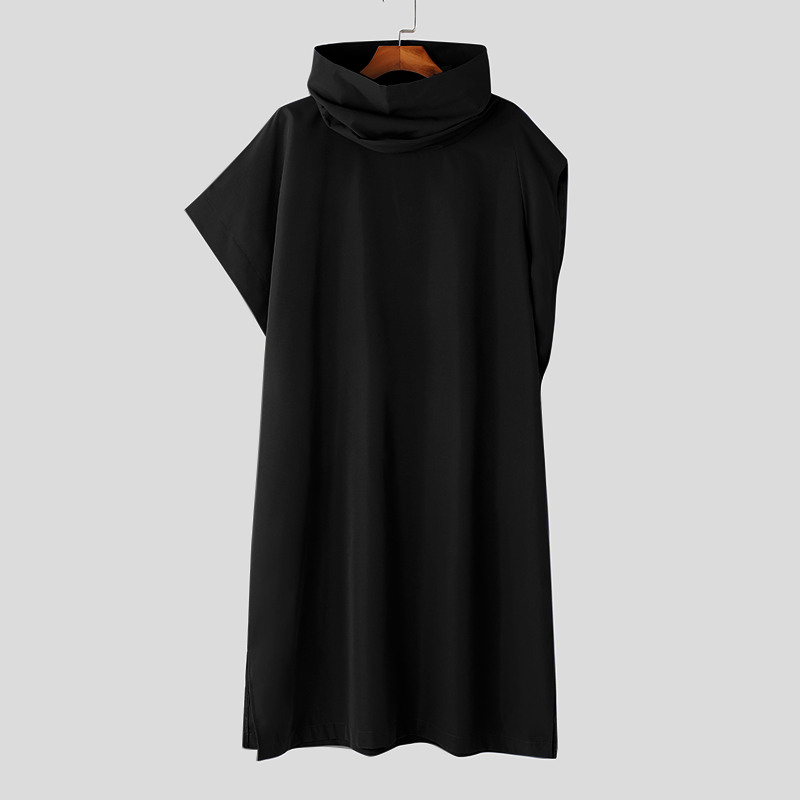 Men's Vintage Short Sleeve Kaftan Cowl High Neck T Shirt Dress