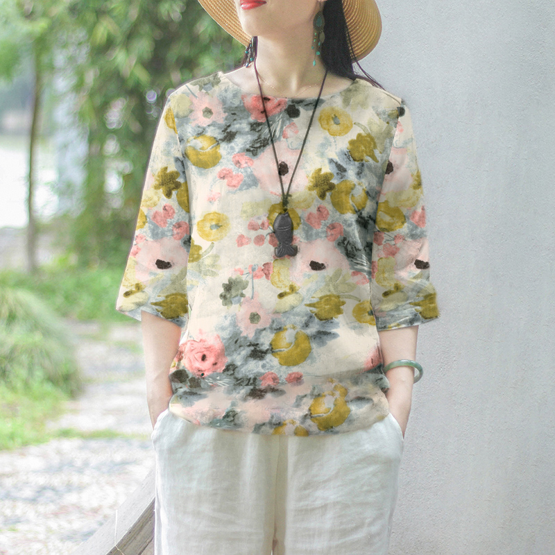 ZANZEA Women Floral Printed Blouse 3/4 Sleeve Crewneck Casual Loose Pullover Top - Picture 14 of 31