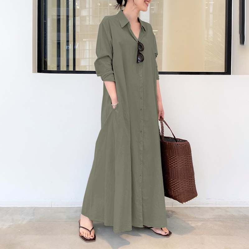 ZANZEA Womens Long Sleeve Button Up Solid Busimess Oversized Maxi Shirt Dress AU - Picture 13 of 15