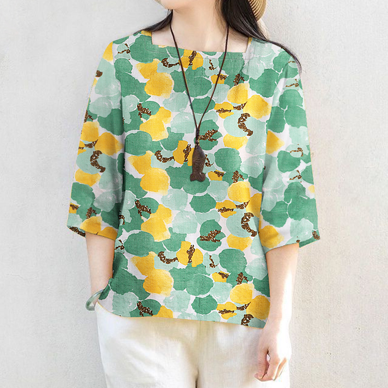 ZANZEA Women Floral Printed Blouse 3/4 Sleeve Crewneck Casual Loose Pullover Top - Picture 29 of 31