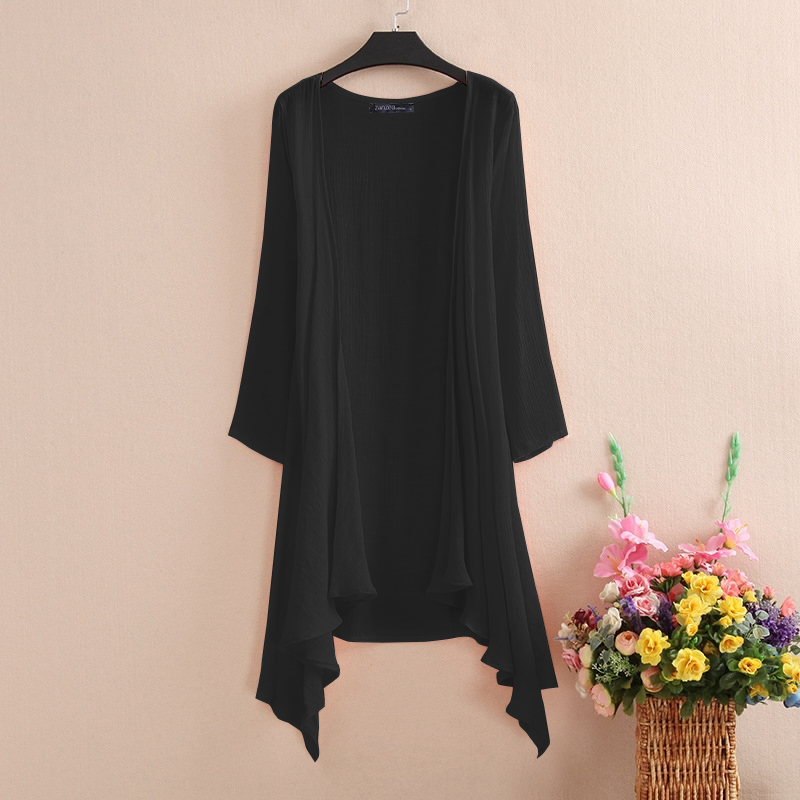ZANZEA Women Long Sleeve Sheer Solid Irregular Hem Cover Up Cardigan Kimono Tops - Picture 12 of 16