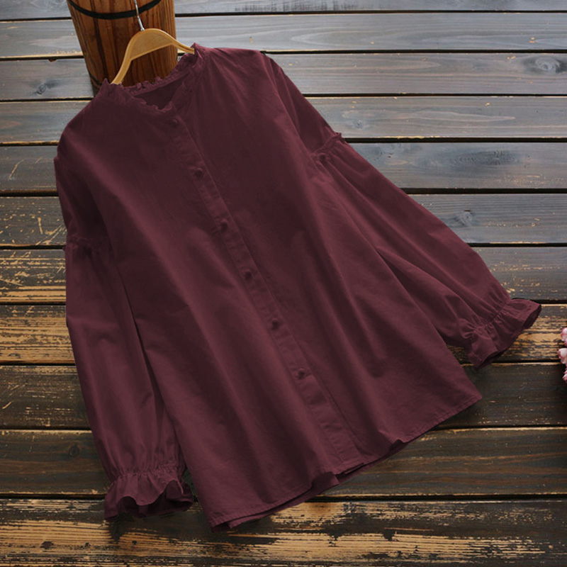 UK Womens Winter Long Sleeve Front Buttons Tops Casual Loose Shirt Blouse 8-24 - Picture 11 of 11