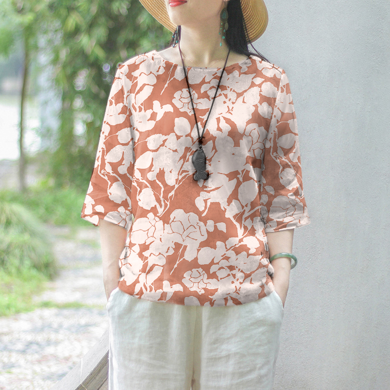 ZANZEA Women Floral Printed Blouse 3/4 Sleeve Crewneck Casual Loose Pullover Top - Picture 20 of 31