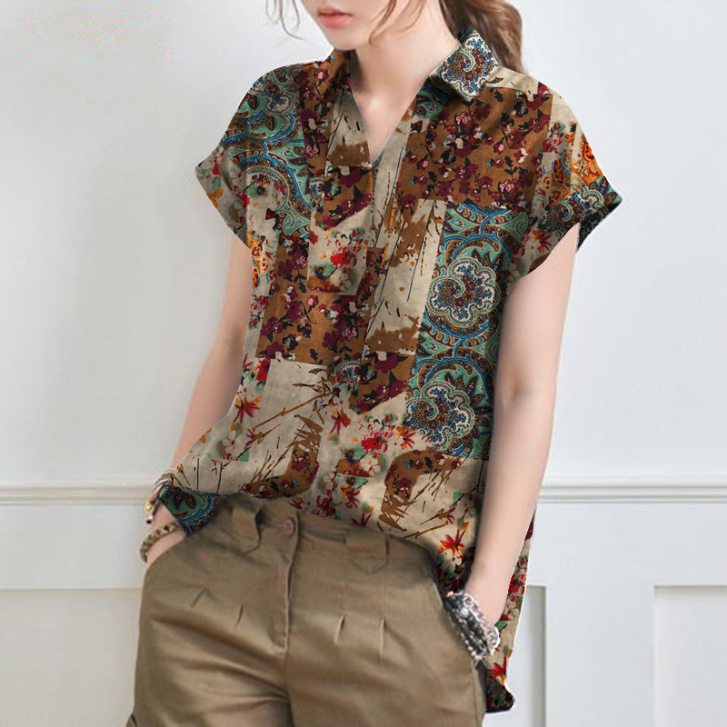 ZANZEA Womens Vintage Retro Floral Printed Shirts Summer Bohemian Beach Tops Tee - Picture 12 of 13