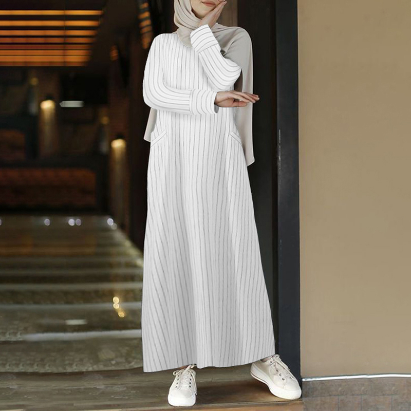 XIEXIEBUY Long Womens Under Dress Dress Islamic Dress Sleeve Solid Abaya  Muslim Casual Women's Casual Dress Women's Dress White at  Women's  Clothing store