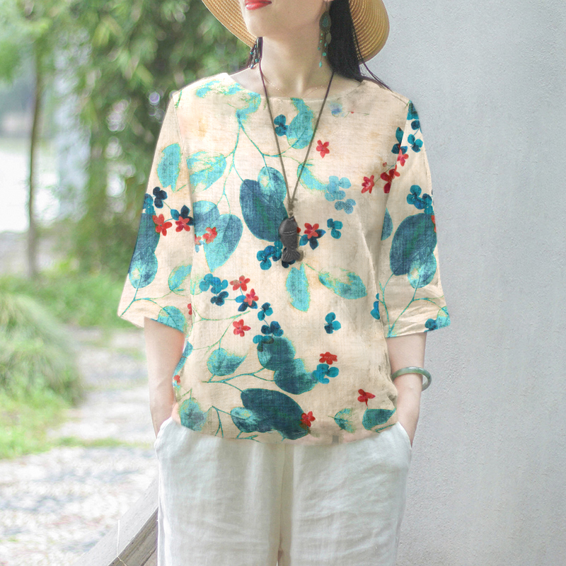 ZANZEA Women Floral Printed Blouse 3/4 Sleeve Crewneck Casual Loose Pullover Top - Picture 25 of 31