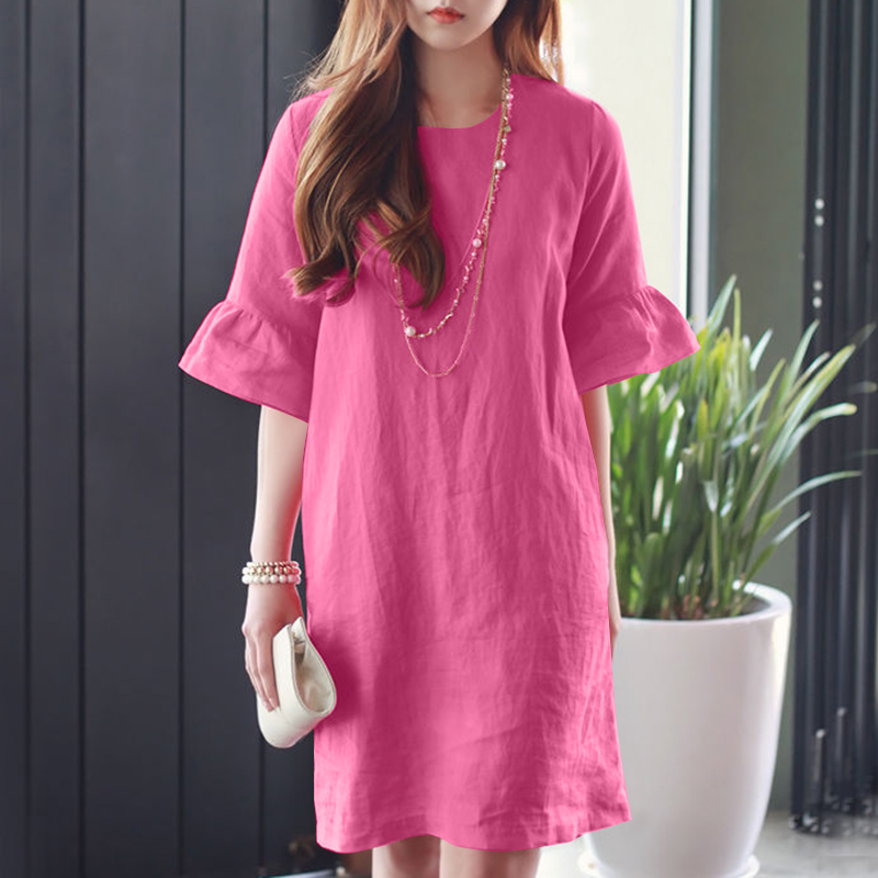 ZANZEA Womens Summer Cotton Short Sleeve Casual Loose Mini Dress A Line  Dresses