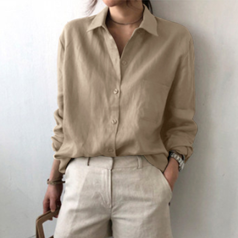 US STOCK Women Vintage Linen Cotton Shirt Button Up Plain Blouse Tops  Shirts NEW