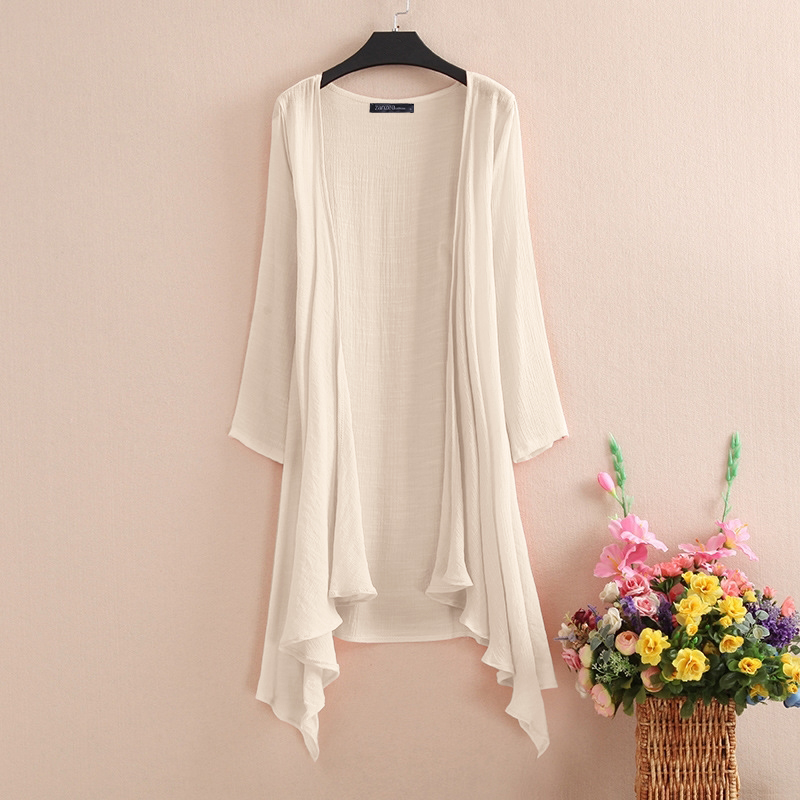 ZANZEA Women Long Sleeve Sheer Solid Irregular Hem Cover Up Cardigan Kimono Tops - Picture 15 of 16
