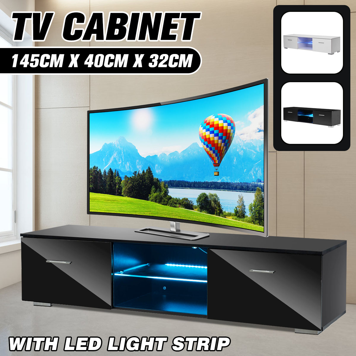 Modern LED TV Stand Entertainment Center for 65-70 inch TV High Gloss shelves US