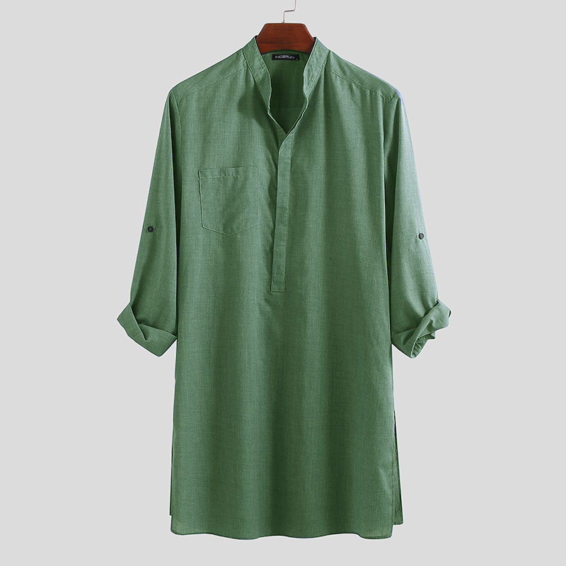 Hombres Mangas Largas Camiseta Vintage Corta Caftán Islámico Abaya Túnica Vestido Camisa Prenda para el torso - Imagen 13 de 14