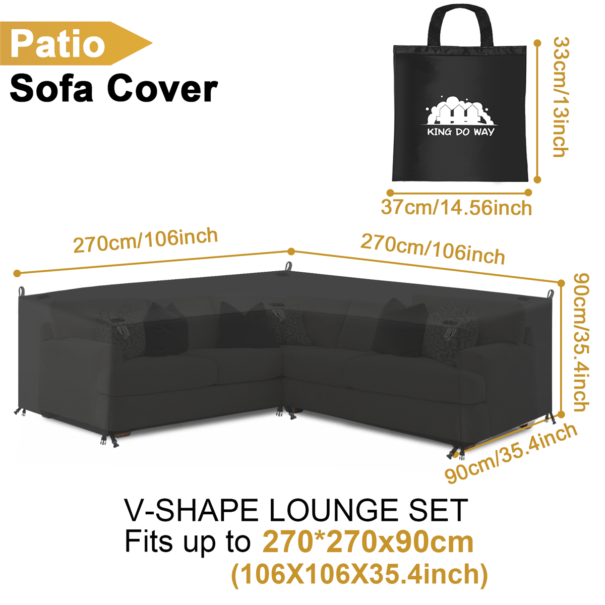 Patio L/V-Shaped Sectional Sofa Cover Waterproof Furniture Cover Outdoor Protect