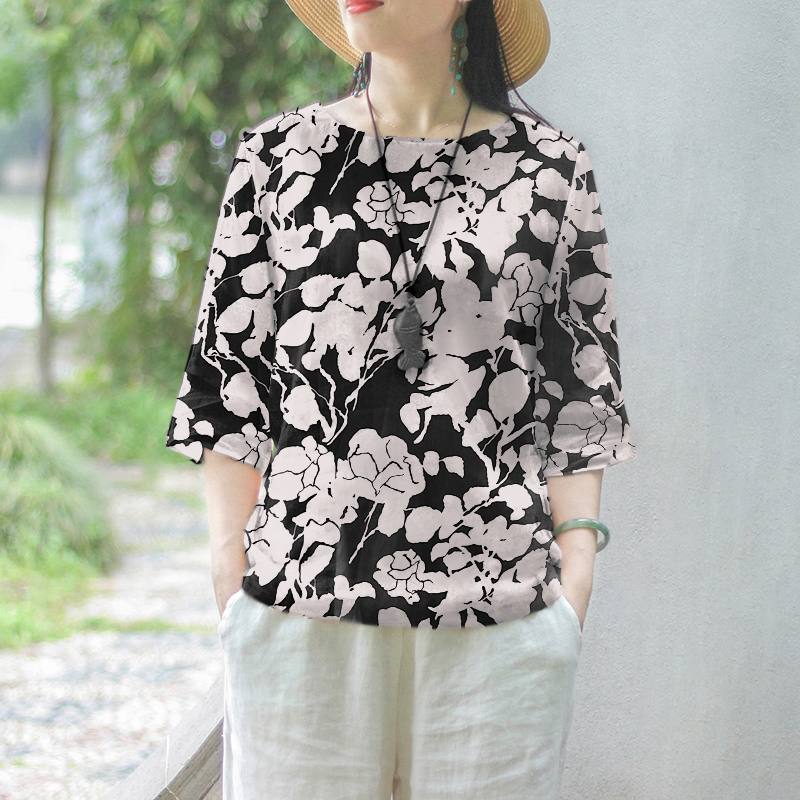 ZANZEA Women Floral Printed Blouse 3/4 Sleeve Crewneck Casual Loose Pullover Top - Picture 19 of 31