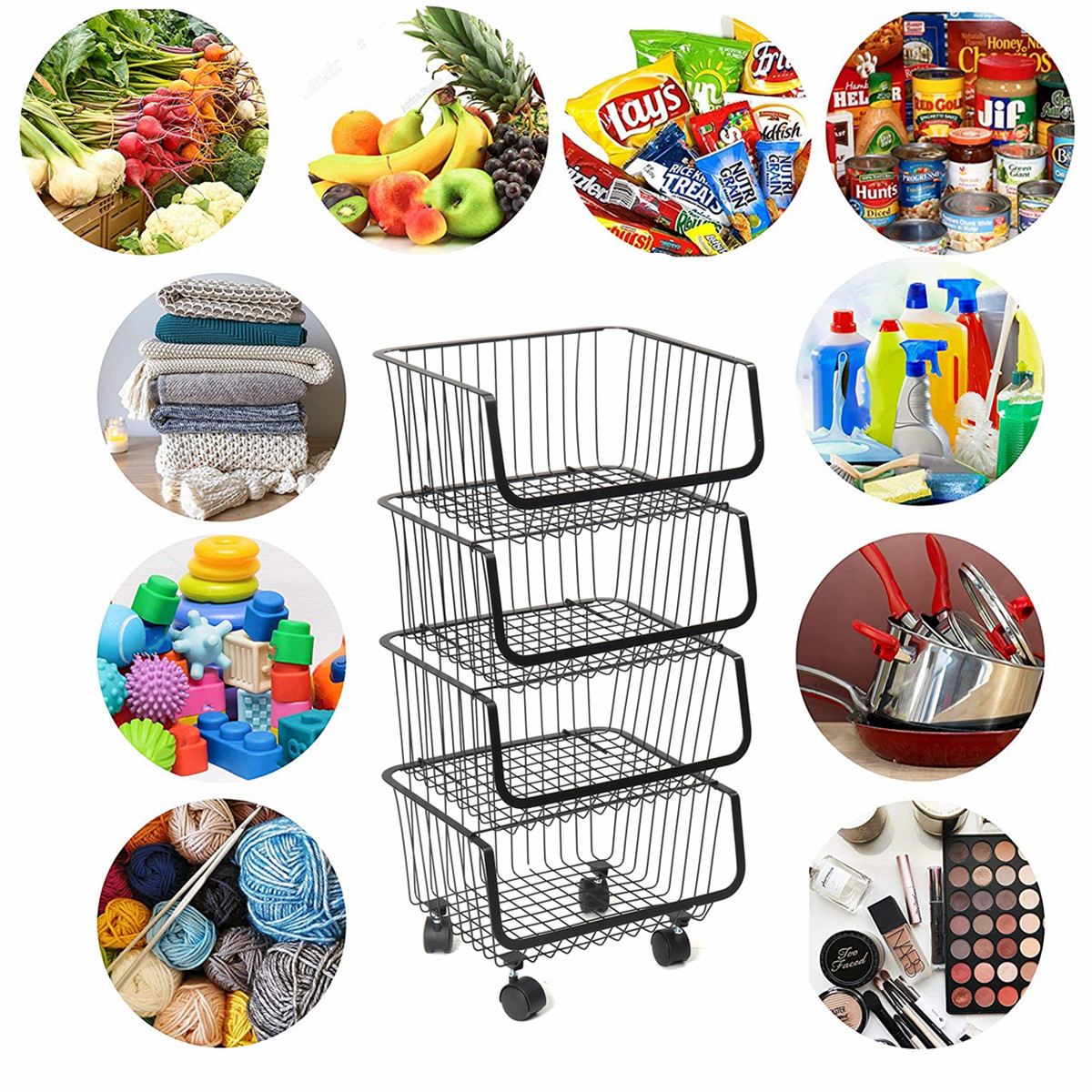 Cand 5-Pack Large Stackable Storage Bins, Stacking Baskets for Fruit,  Vegetable, Toys, Grey