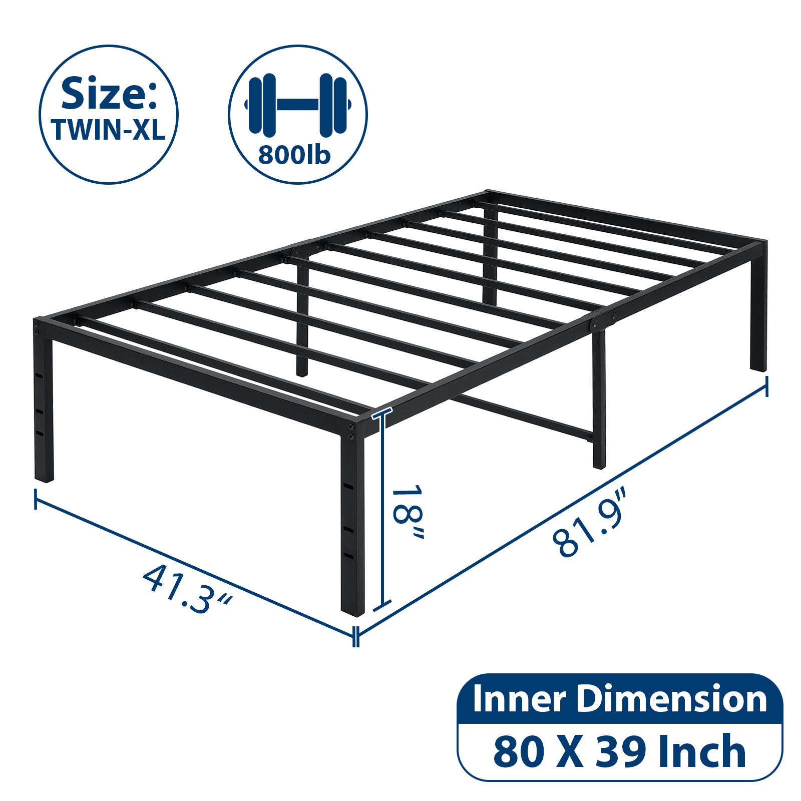 Twin/Full/King Size 14'' 18'' Metal Bed Frame Platform Bed No Box  Spring Needed