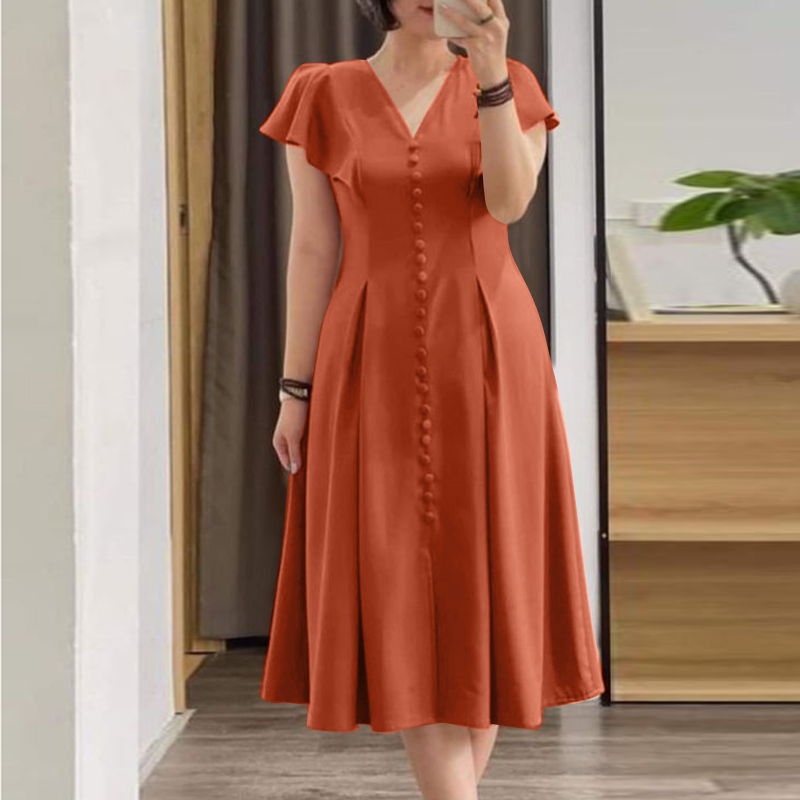 ZANZEA Womens Short Sleeve V Neck Slim Fit Clubwear Solid Swing Midi Dress PLUS - Picture 15 of 15