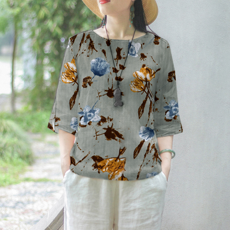 ZANZEA Women Floral Printed Blouse 3/4 Sleeve Crewneck Casual Loose Pullover Top - Picture 21 of 31