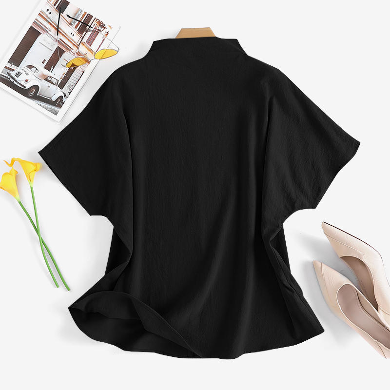 Summer Women High Neck Short Sleeve Tops T-shirt Casual Baggy Tee Shirt Blouse