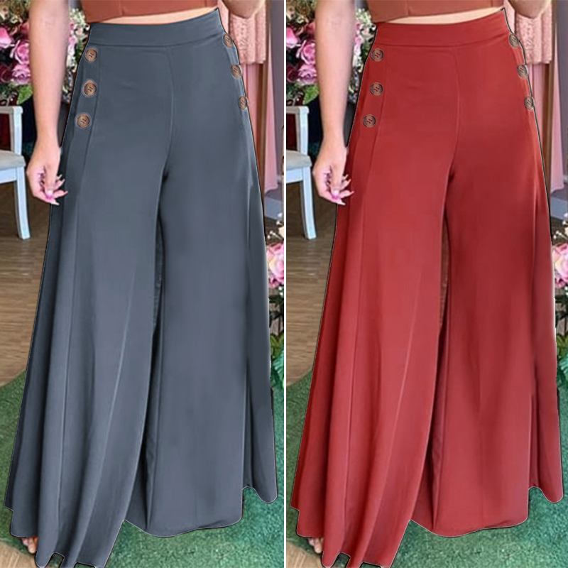 ZANZEA Women's Trousers Summer Loose High Waist Palazzo ZANZEA Women's Trousers Summer Loose High Waist Palazzo