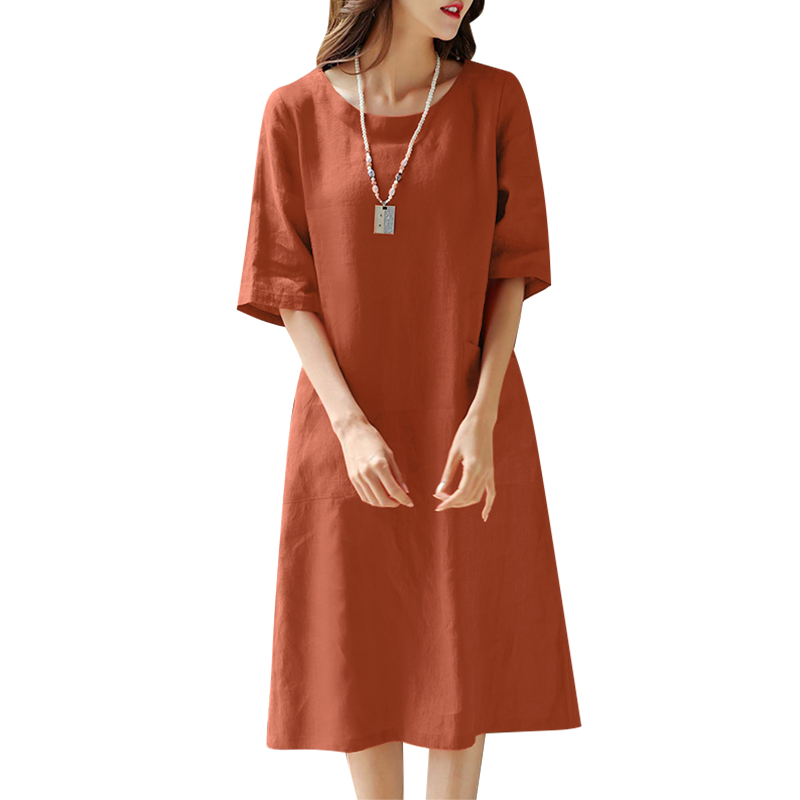ZANZEA Women Summer Casual Loose Sundress Half Sleeve O-Neck Midi T-Shirt Dress - Picture 15 of 15