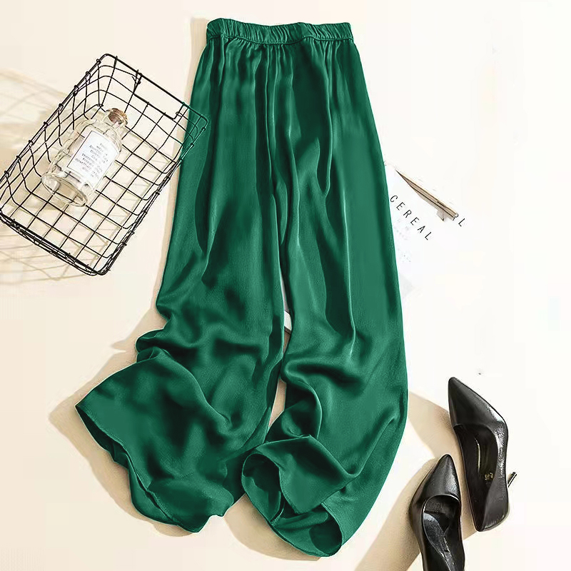 Women High Waist Wide Legs Pants Fashion Silky Satin Party Club Long  Trousers US