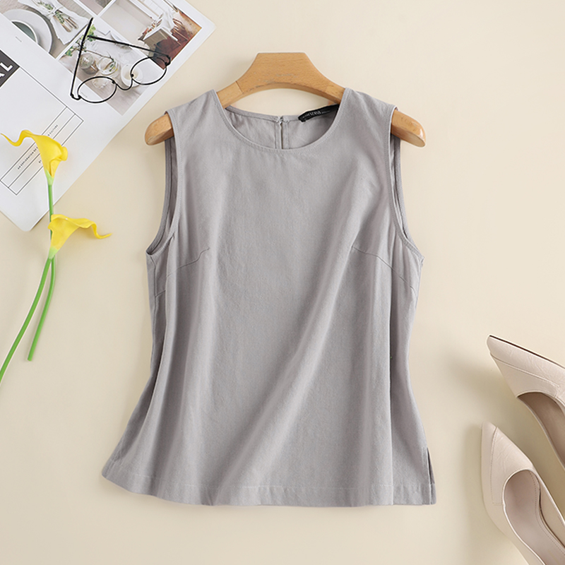 Women Linen Cotton Tank Top Summer Casual Loose Solid Shirt Sleeveless Vest Tee - Picture 15 of 16