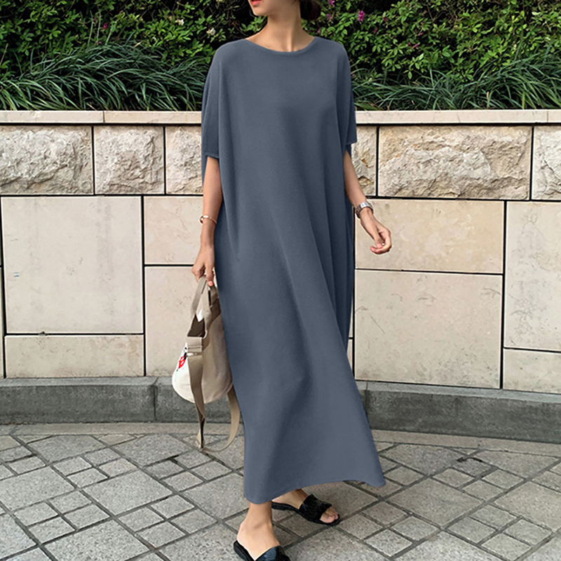 ZANZEA Womens Short Sleeve Plain Long Dress Casual Oversized Party Beach Dresses - Picture 14 of 15