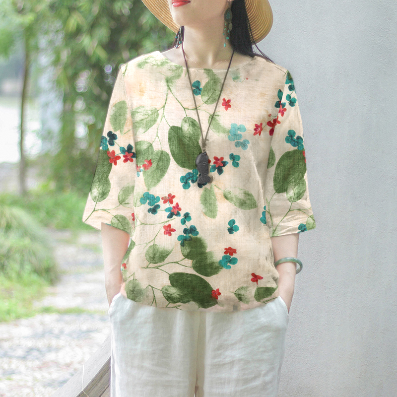 ZANZEA Women Floral Printed Blouse 3/4 Sleeve Crewneck Casual Loose Pullover Top - Picture 23 of 31