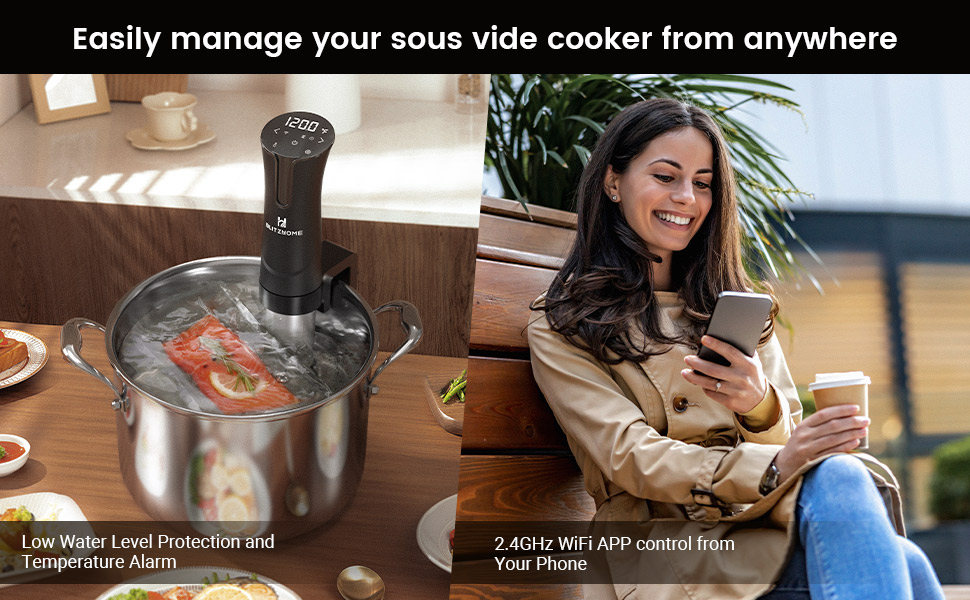 Blitzhome 1100W WiFi Sous Vide Cooker,Precision Sous Vide Machine,Ultra-quiet Fast-Heating Immersion Circulator Temperature and Digital Display,W/ App