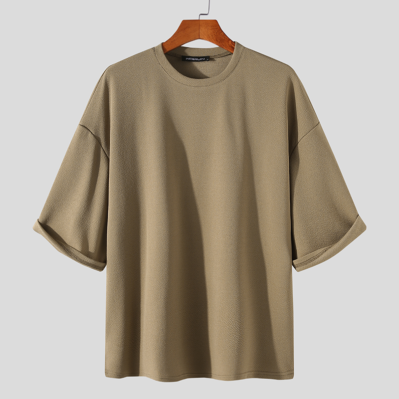 Men Short Sleeve Crew Neck Loose Casual T Shirts Beach Leisure Basic Blouse Tops - Picture 15 of 15