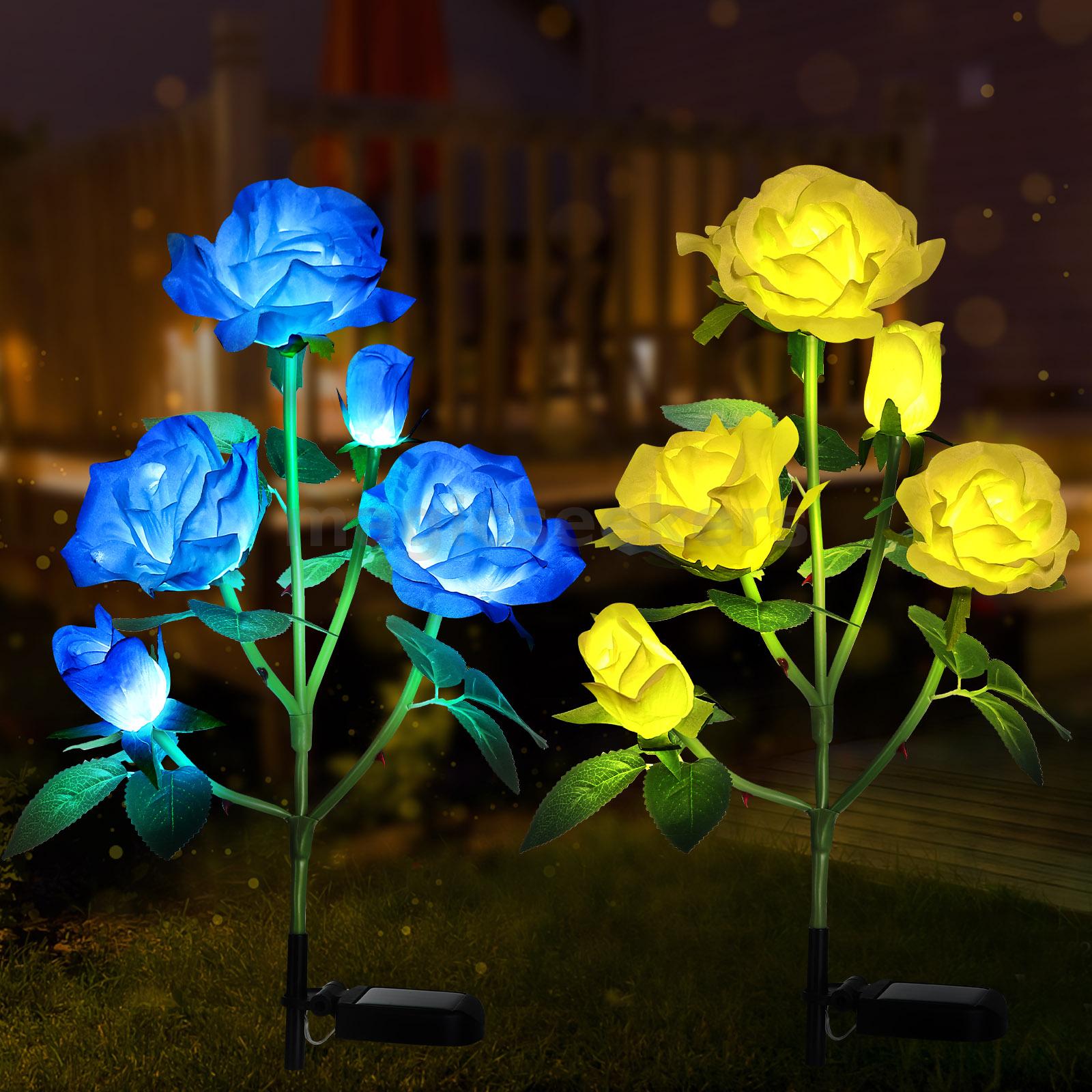 Solar Power Lily Rose Flower Garden Stake Landscape Lamp Outdoor Yard LED Light 
