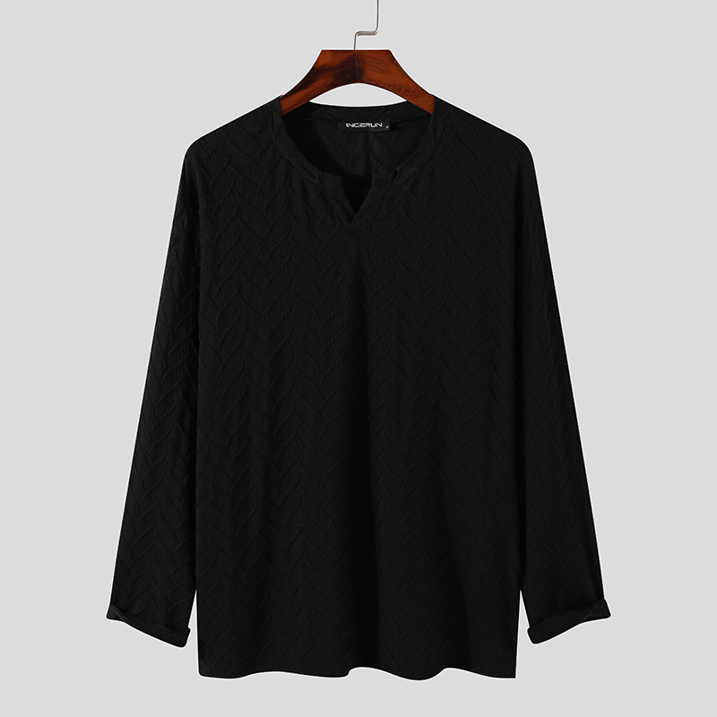 Mens Long Sleeve V Neck Loose Henley T Shirts Solid Color Formal Tee Blouse Tops - Picture 13 of 14