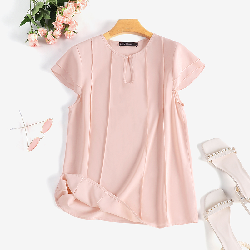 Summer Womens Short Sleeve Casual T Shirts Ruffles Vacation Party Baggy Tops Tee - Picture 13 of 16