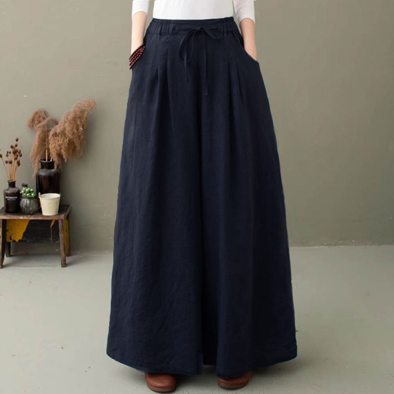 UK Womens Summer Wide Leg Palazzo Pants Casual Loose Long Trousers Culottes 8-24 - Picture 15 of 15
