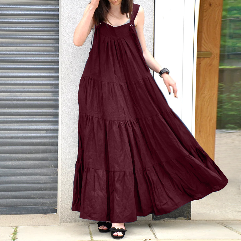 Women Sleeveless Suspender Skirts Overall Strappy Pinafores Bib Long Maxi  Dress