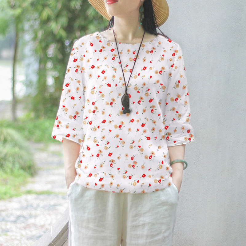 ZANZEA Women Floral Printed Blouse 3/4 Sleeve Crewneck Casual Loose Pullover Top - Picture 27 of 31