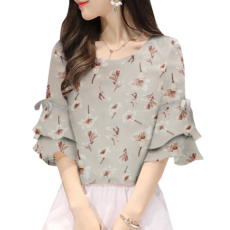 Mujer Verano Cuello O Estampado Camisa Manga Corta Informal Suelta Blusa Pullover Top - Imagen 14 de 14