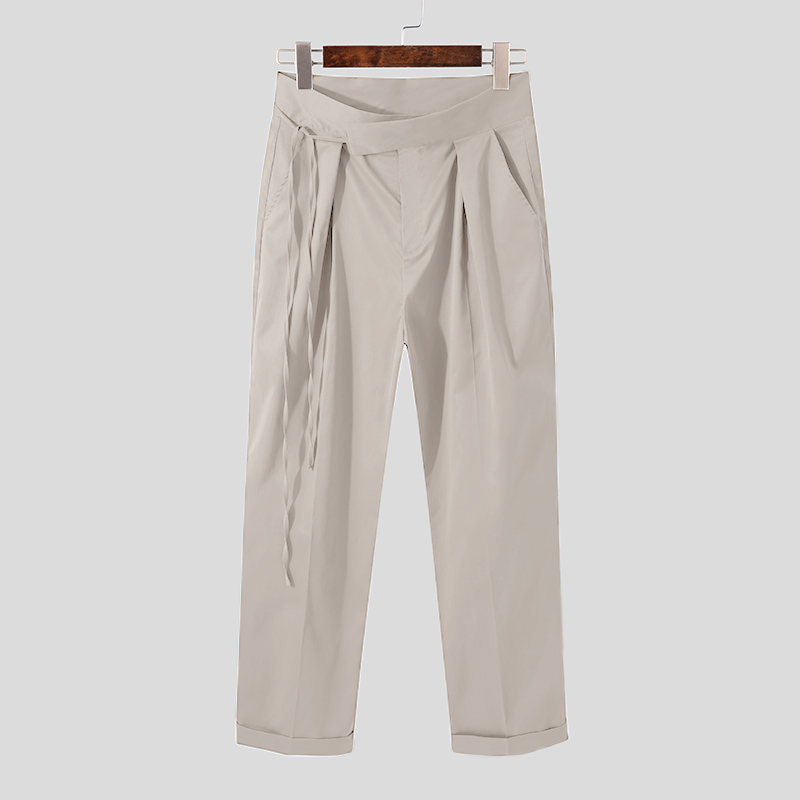 Pantalones formales informales sueltos pierna ancha pierna ancha de cintura alta para hombre - Imagen 14 de 15