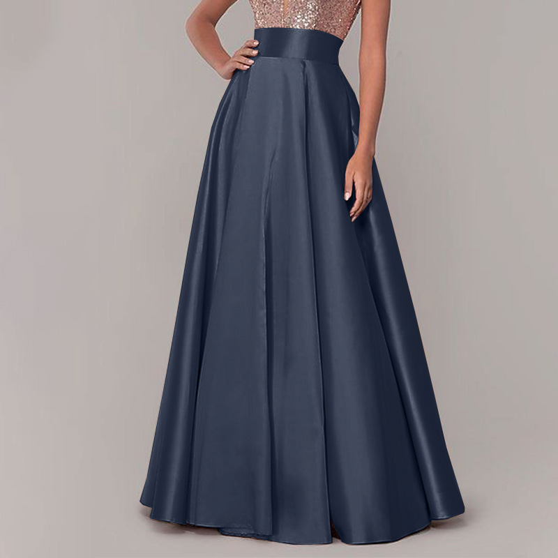 Maxi Falda Larga Satén Sedosa Informal Suelta con Cremallera Plisada para Mujeres US STOCK - Imagen 14 de 15